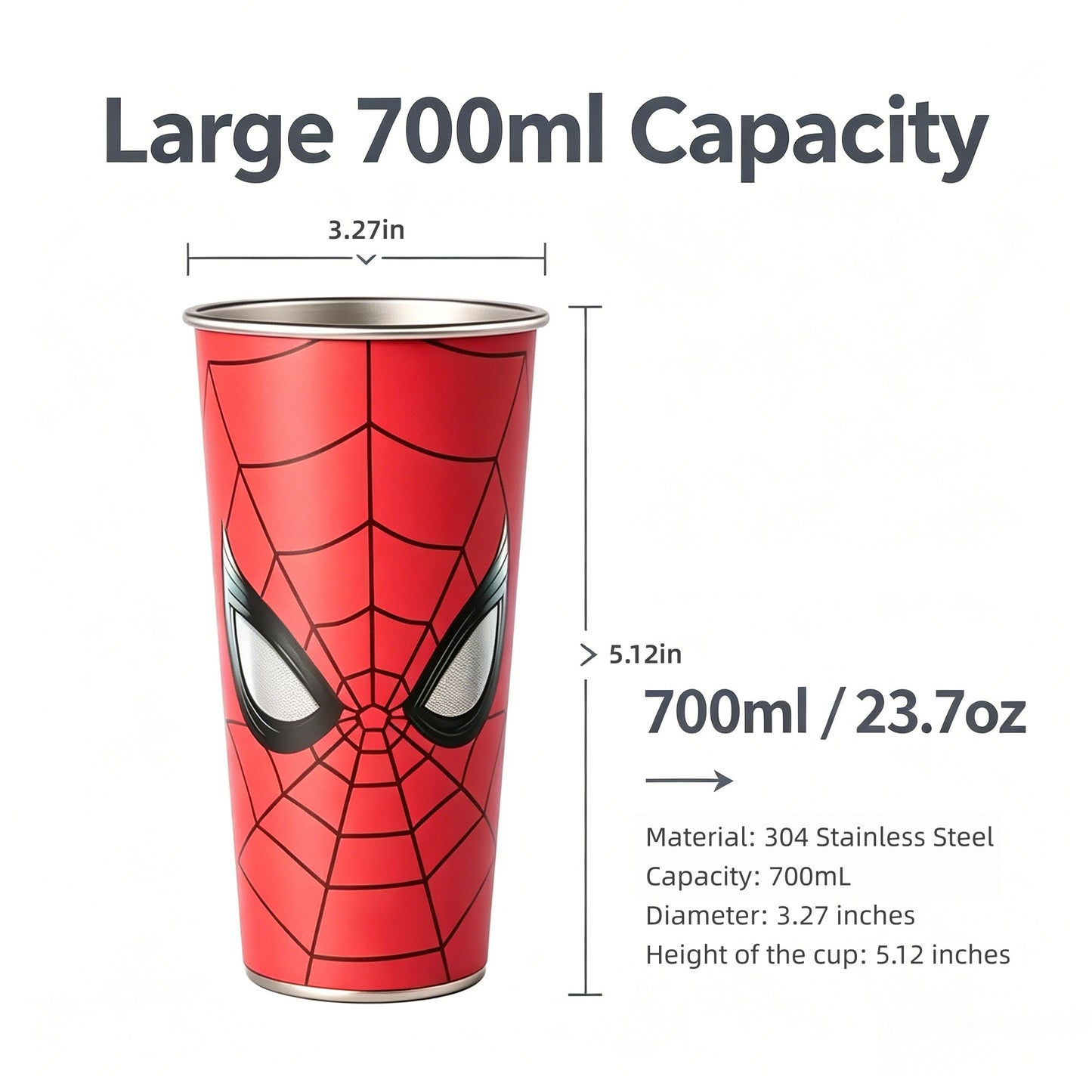 Marvel Spider‑Man Cold Activated Color Changing 304 Stainless Steel Cup, Glow In The Dark Eyes 700ml Large Capacity Metal Drinking Tumbler For Iced Coffee Cold Drinks, Superhero Fans Gift With Gift Box