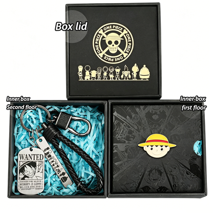 One Piece Monkey D Luffy Roronoa Zoro Portgas D Ace Trafalgar Law Gift Set Wanted Poster Keychain Devil Fruit Enamel Pin Brooch With Gift Box Anime Jewelry Present For Fans