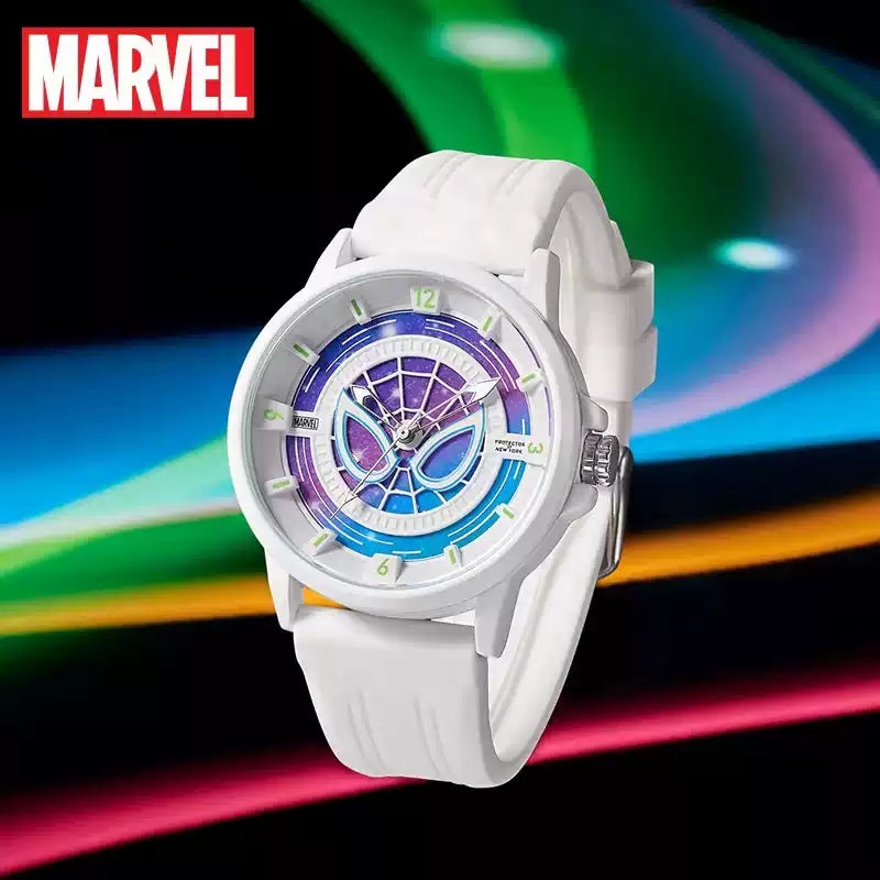 Marvel Spider-Man Co-Branded Quartz Watch 3D Gradient Starry Sky Dial Luminous Glow In Dark 3ATM Waterproof Silicone Strap Alloy Case Scratch Resistant Glass Unisex Analog Wristwatch 2 Colors For Fans