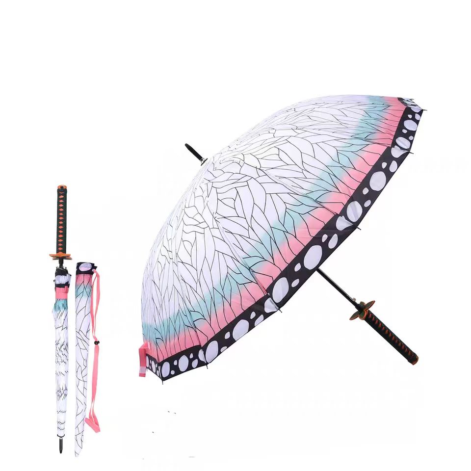Demon Slayer Tanjiro Zenitsu Rengoku Shinobu Giyuu Anime Katana Umbrella, Samurai Sword Handle Long Rain Umbrella, Windproof Sun Protection Cosplay Umbrella For Fans