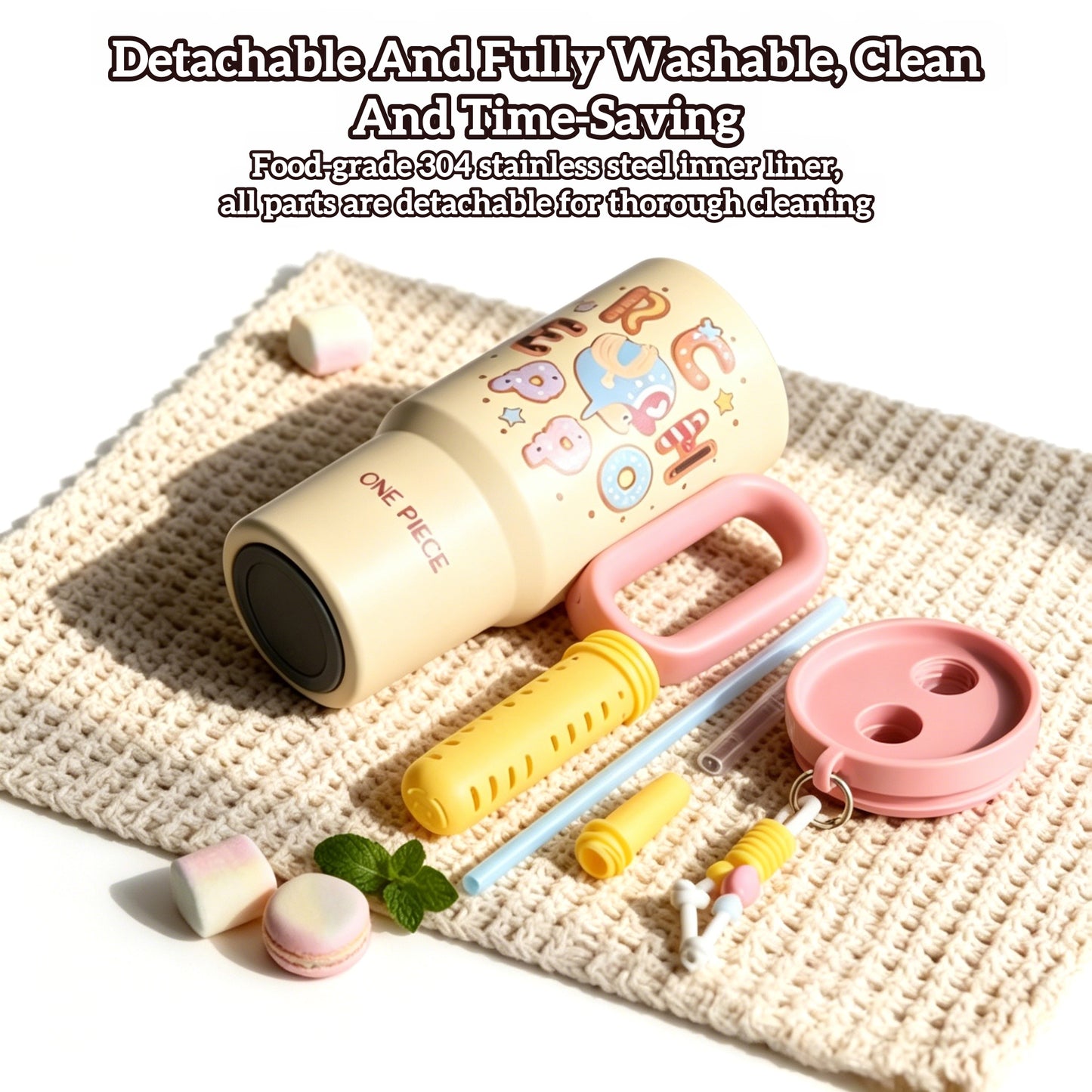 One Piece Tony Tony Chopper 25.36oz Insulated Tumbler With Handle Straw, 304 Stainless Steel Leak Proof Travel Coffee Cup With Tea Strainer & Cute Pendant, 24H Cold Retention Water Bottle For Car Office