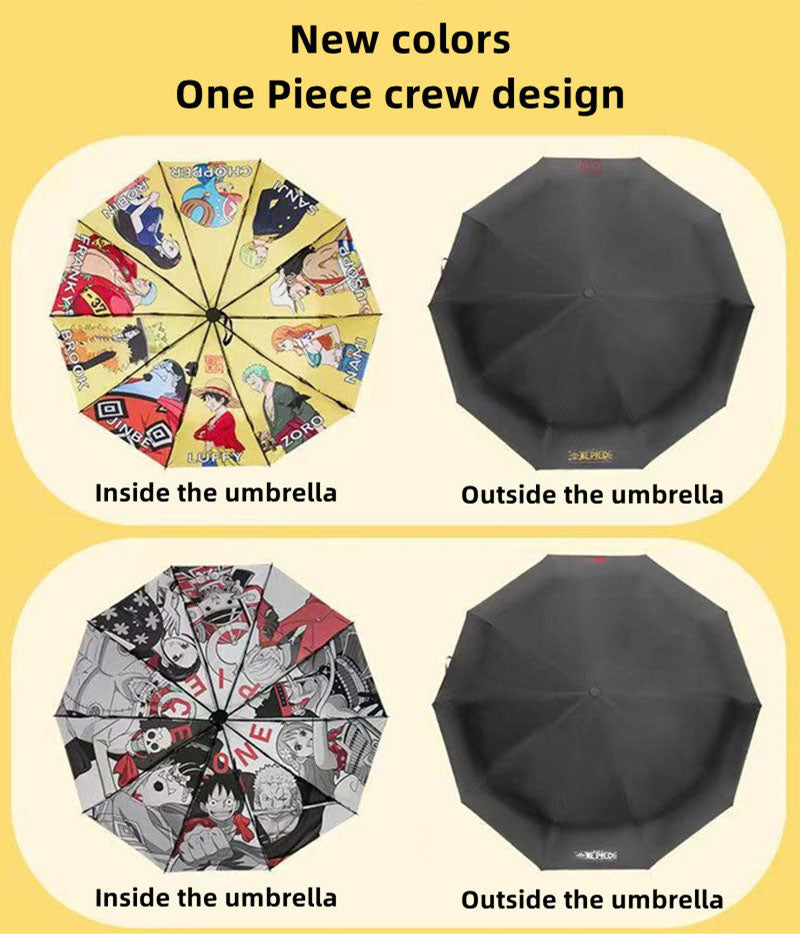 One Piece Monkey D. Luffy Roronoa Zoro Nami Straw Hat Crew Automatic Folding Umbrella, 2 Styles Black Glue Coating Windproof Rain Sun Dual‑Use Compact Travel Umbrella For Anime Fans