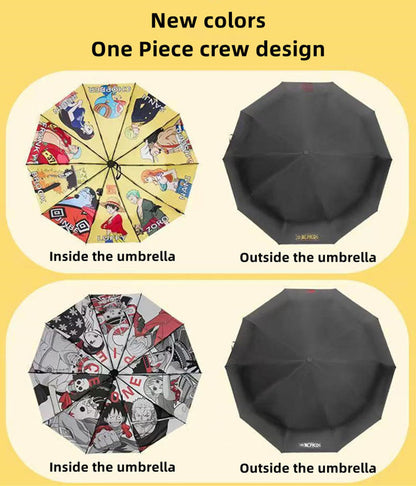 One Piece Monkey D. Luffy Roronoa Zoro Nami Straw Hat Crew Automatic Folding Umbrella, 2 Styles Black Glue Coating Windproof Rain Sun Dual‑Use Compact Travel Umbrella For Anime Fans