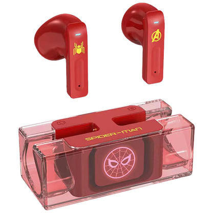 Avengers Spider‑Man Iron Man Captain America TWS True Wireless Bluetooth 5.3 Earbuds, Low Latency Gaming Mode, Cool Light Transparent Charging Case, Touch Control HIFI Stereo Headphones