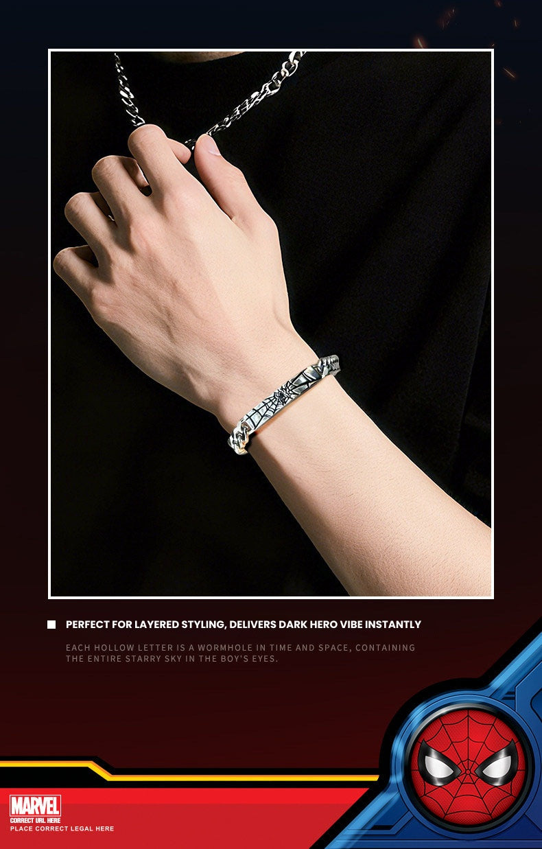 Marvel Spider‑Man Cuban Link Bracelet 304 Stainless Steel Superhero Engraved Chain Wristband Fashion Street Jewelry Gift For Men Boys