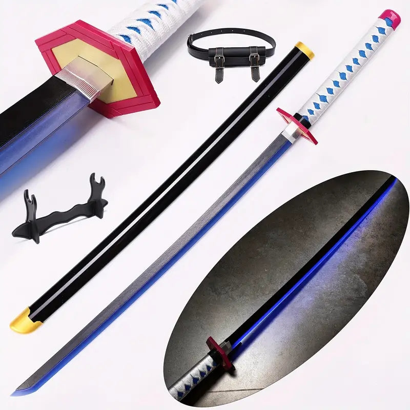 Demon Slayer Tanjiro Zenitsu Rengoku Mitsuri Bamboo Cosplay Sword Light Up Nichirin Blade Prop With Scabbard And Stand Anime Halloween Costume Accessory