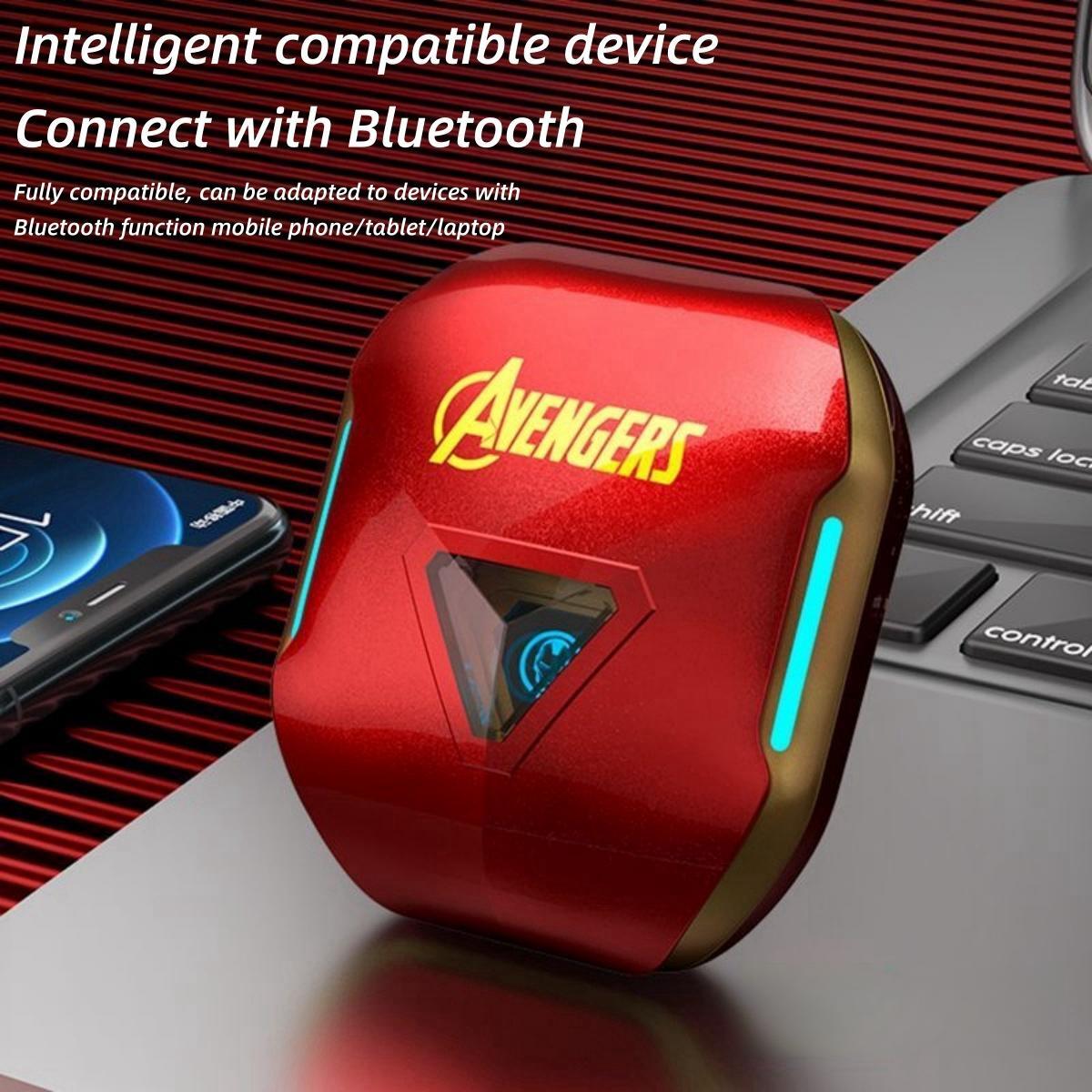 Marvel Avengers Iron Man Captain America Black Panther True Wireless Bluetooth 5.3 Earbuds HIFI Stereo Sound Touch Control In‑Ear Gaming Headphones with Charging Case for Sports Daily Use