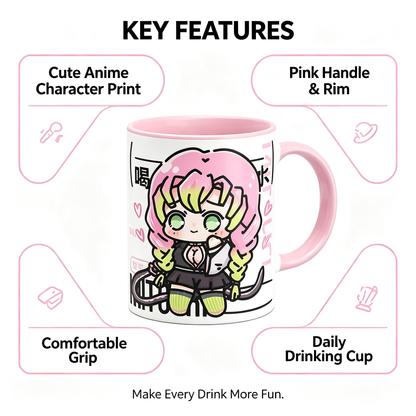 Demon Slayer Ceramic Mug, White Anime Coffee Cup, Kawaii Manga Drinking Cup, Anime Fan Gift for Home Office