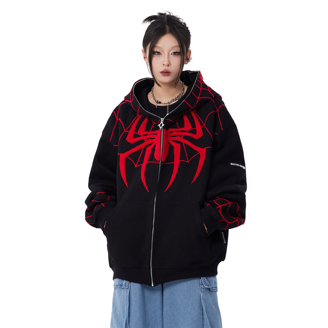 Spider‑Man Peter Parker Full Zip Up Hoodie With Mask Face Cover, Chenille Embroidery Spider Graphic Oversized Cosplay Hooded Sweatshirt For Men Women