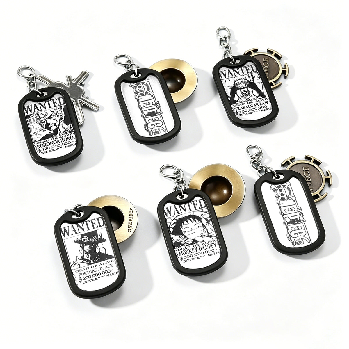 One Piece Monkey D. Luffy Wanted Poster Keychain Set Metal Dog Tag Pendant Braided Wrist Lanyard Anime Cosplay Accessory Gift Box Collection