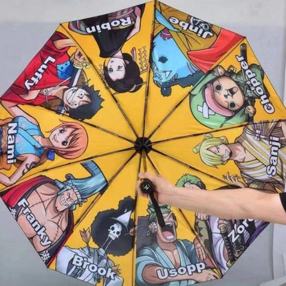 One Piece Monkey D Luffy Roronoa Zoro Nami Automatic Folding Umbrella, UPF50+ UV Protection Rain Sun Windproof Compact Portable Anime Printed Travel Umbrella