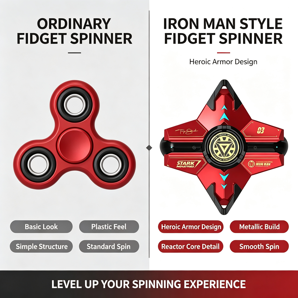 Marvel Iron‑Man Black Panther Spinner Wireless Bluetooth 5.3 Earbuds Fidget Spinner Toy Charging Case Stereo Gaming Headphones With Colorful LED Light For Anime Fans
