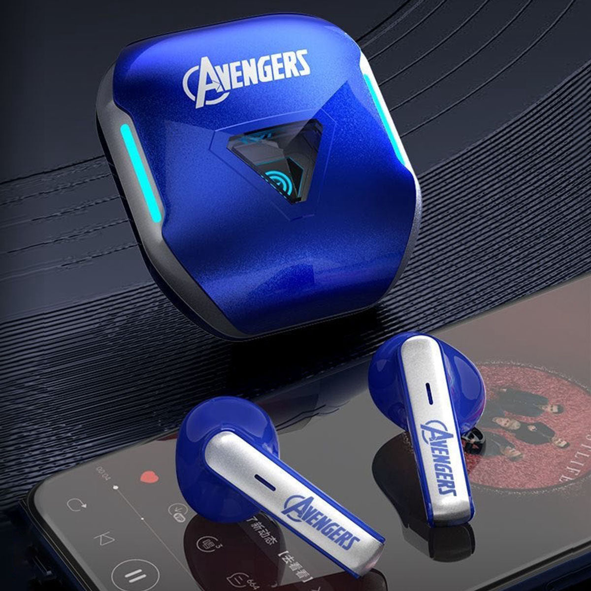 Marvel Avengers Iron Man Captain America Black Panther True Wireless Bluetooth 5.3 Earbuds HIFI Stereo Sound Touch Control In‑Ear Gaming Headphones with Charging Case for Sports Daily Use