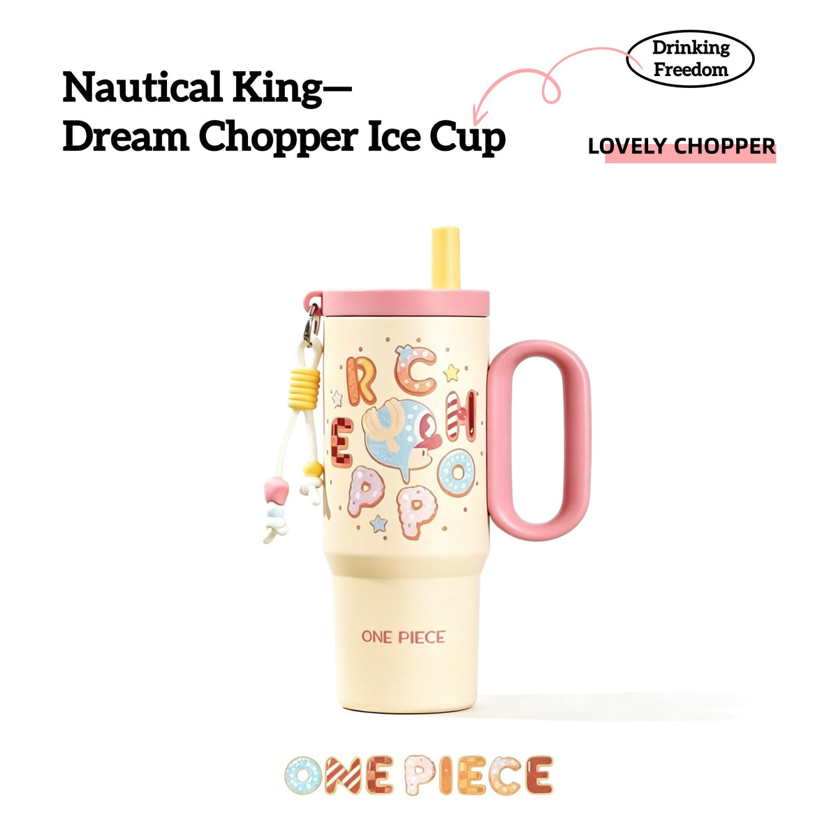 One Piece Tony Tony Chopper 720ml Insulated Tumbler, Anime Stainless Steel Iced Coffee Cup with Keychain