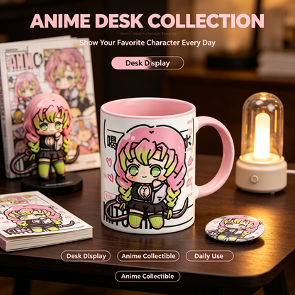Demon Slayer Ceramic Mug, White Anime Coffee Cup, Kawaii Manga Drinking Cup, Anime Fan Gift for Home Office