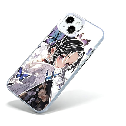 Demon Slayer Shinobu Kocho Anime Phone Case, Clear Shockproof Protective Cover With Butterfly Pattern, Precise Cutout Independent Button Design For Iphone