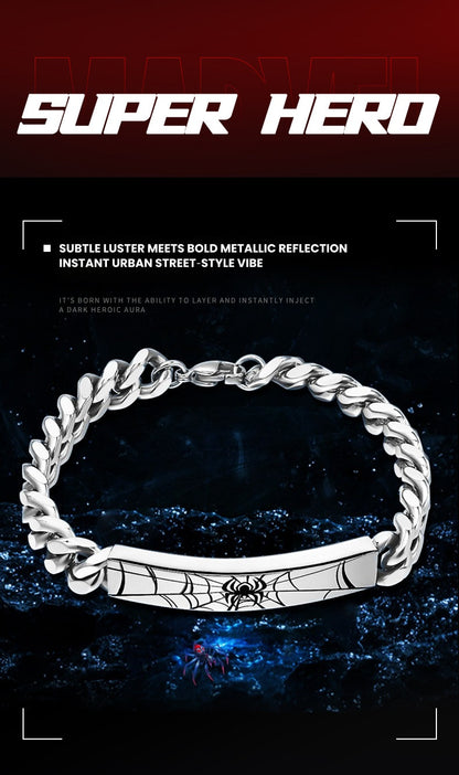 Marvel Spider‑Man Cuban Link Bracelet 304 Stainless Steel Superhero Engraved Chain Wristband Fashion Street Jewelry Gift For Men Boys