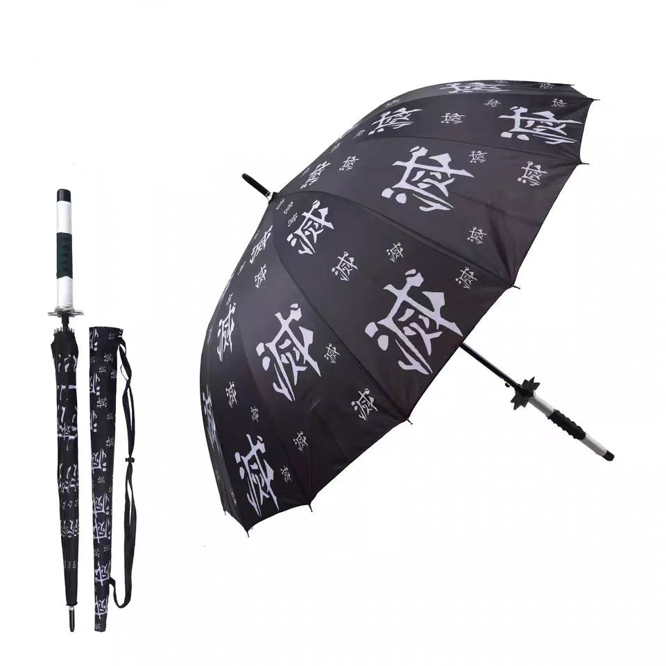 Demon Slayer Tanjiro Zenitsu Rengoku Shinobu Giyuu Anime Katana Umbrella, Samurai Sword Handle Long Rain Umbrella, Windproof Sun Protection Cosplay Umbrella For Fans