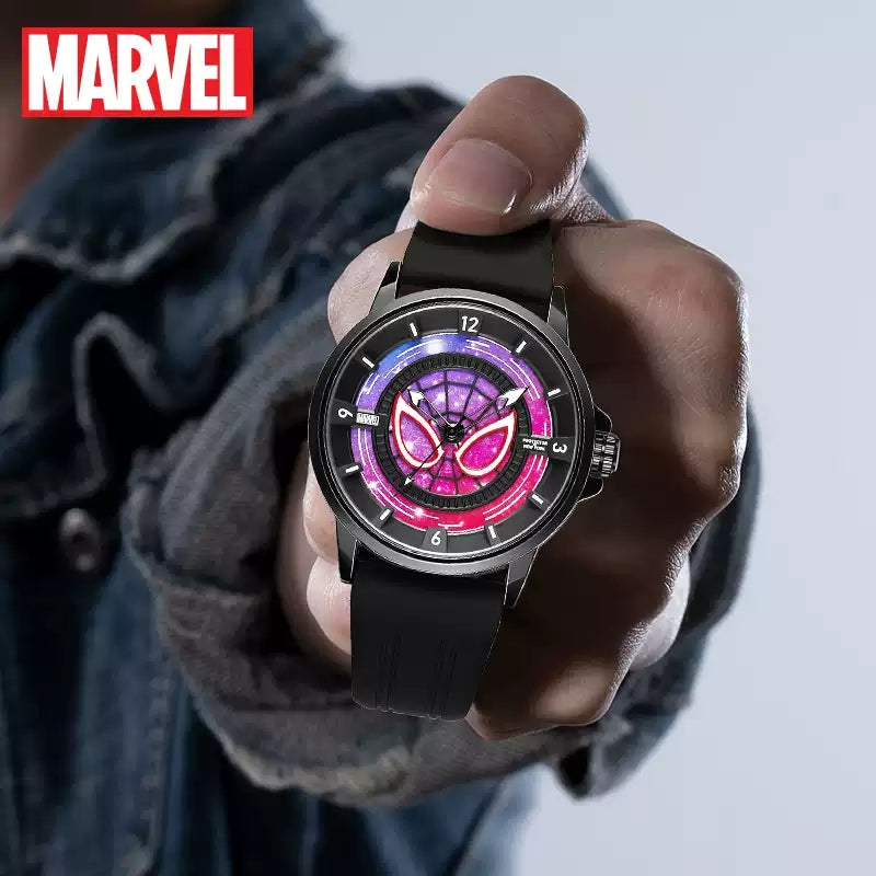 Marvel Spider-Man Co-Branded Quartz Watch 3D Gradient Starry Sky Dial Luminous Glow In Dark 3ATM Waterproof Silicone Strap Alloy Case Scratch Resistant Glass Unisex Analog Wristwatch 2 Colors For Fans