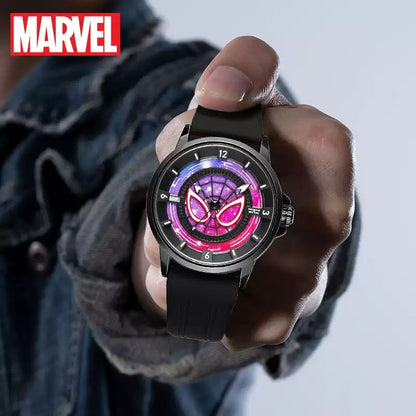 Marvel Spider-Man Co-Branded Quartz Watch 3D Gradient Starry Sky Dial Luminous Glow In Dark 3ATM Waterproof Silicone Strap Alloy Case Scratch Resistant Glass Unisex Analog Wristwatch 2 Colors For Fans