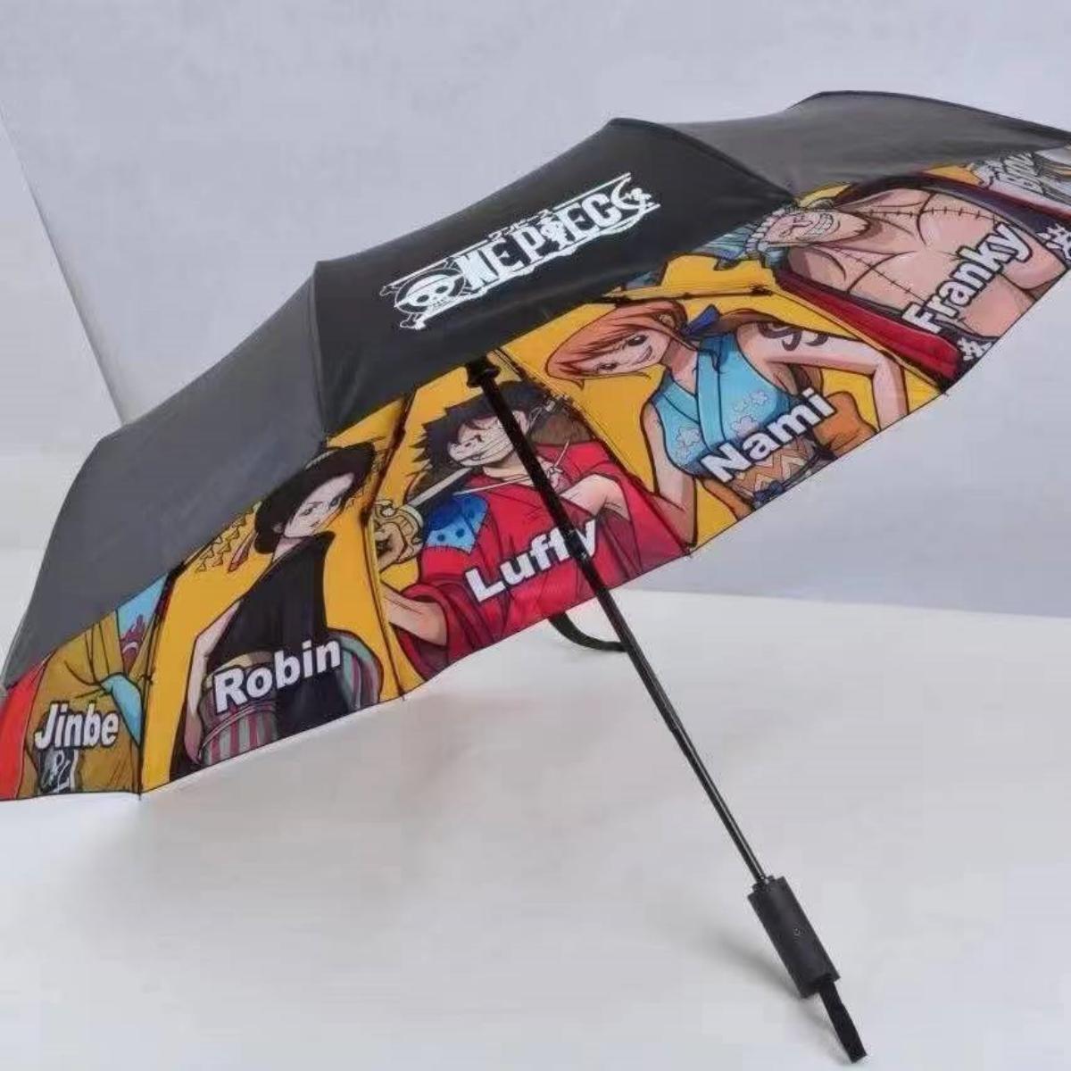 One Piece Monkey D Luffy Roronoa Zoro Nami Automatic Folding Umbrella, UPF50+ UV Protection Rain Sun Windproof Compact Portable Anime Printed Travel Umbrella