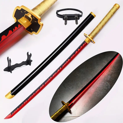 Demon Slayer Tanjiro Zenitsu Rengoku Mitsuri Bamboo Cosplay Sword Light Up Nichirin Blade Prop With Scabbard And Stand Anime Halloween Costume Accessory