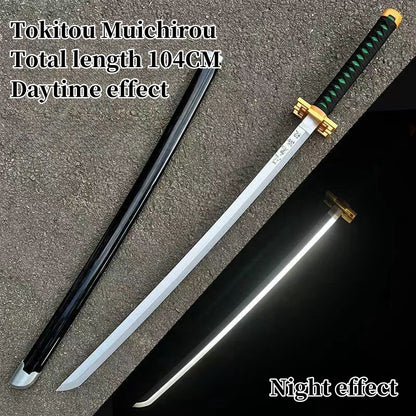Demon Slayer Tanjiro Zenitsu Rengoku Kokushibo Sanemi Mitsuri LED Light‑Up Nichirin Sword Bamboo Blade Cosplay Prop With Scabbard Halloween Costume Accessory