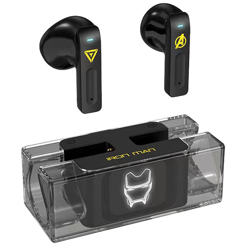 Avengers Spider‑Man Iron Man Captain America TWS True Wireless Bluetooth 5.3 Earbuds, Low Latency Gaming Mode, Cool Light Transparent Charging Case, Touch Control HIFI Stereo Headphones