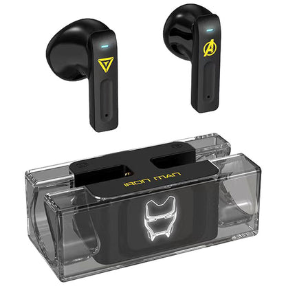 Avengers Spider‑Man Iron Man Captain America TWS True Wireless Bluetooth 5.3 Earbuds, Low Latency Gaming Mode, Cool Light Transparent Charging Case, Touch Control HIFI Stereo Headphones