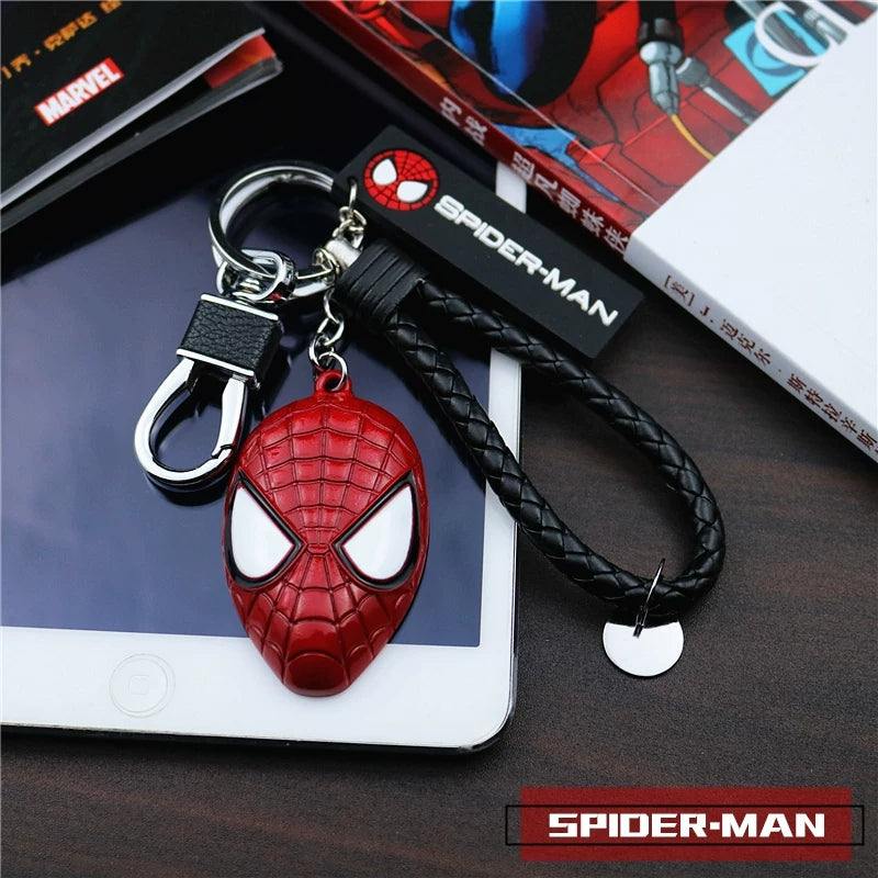 Marvel The Avengers Spider-Man Iron Man Captain America Black Panther Deadpool Thanos Venom Braided Leather Keychain Metal Pendant Carabiner Clip Key Ring Wrist Lanyard Anime Superhero Cosplay Gift For Fans Multiple Styles