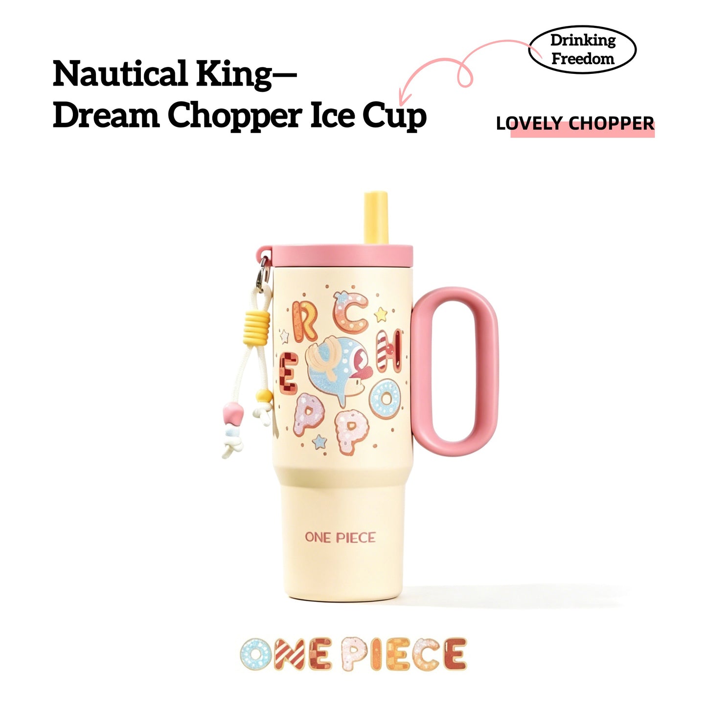 One Piece Tony Tony Chopper 25.36oz Insulated Tumbler With Handle Straw, 304 Stainless Steel Leak Proof Travel Coffee Cup With Tea Strainer & Cute Pendant, 24H Cold Retention Water Bottle For Car Office