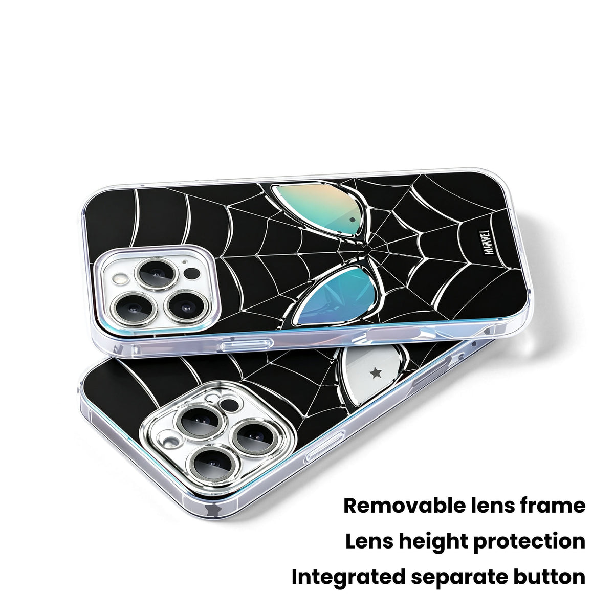 Marvel Spider‑Man Phone Case 3‑in‑1 Removable Lens Frame Shockproof Airbag Protective Cover Cool Web Pattern Anime Cell Phone Shell For Iphone