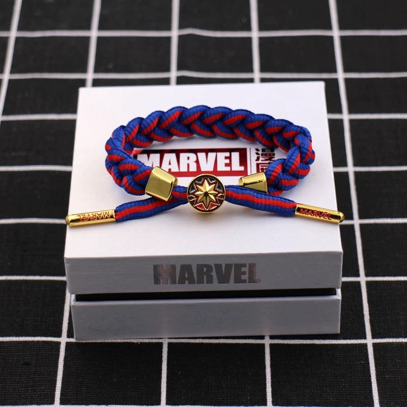Marvel Avengers Spiderman Iron Man Captain America Thor Hulk Black Panther Venom Black Widow Doctor Strange Braided Bracelet Adjustable Woven Rope Charm Wristband Jewelry Gift For Men Women Fans