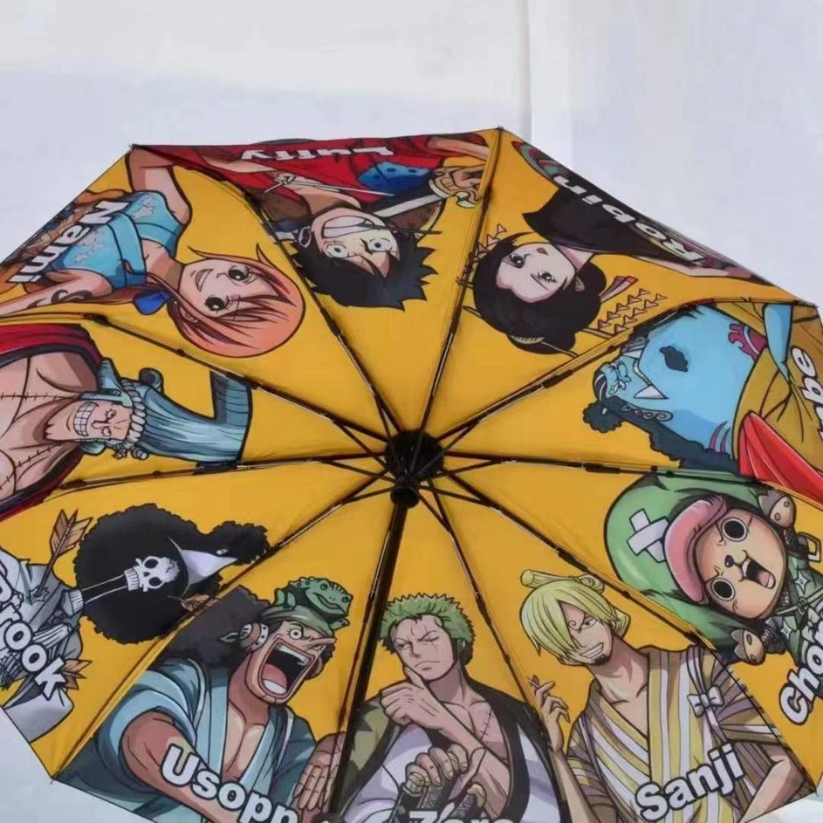 One Piece Monkey D Luffy Roronoa Zoro Nami Automatic Folding Umbrella, UPF50+ UV Protection Rain Sun Windproof Compact Portable Anime Printed Travel Umbrella