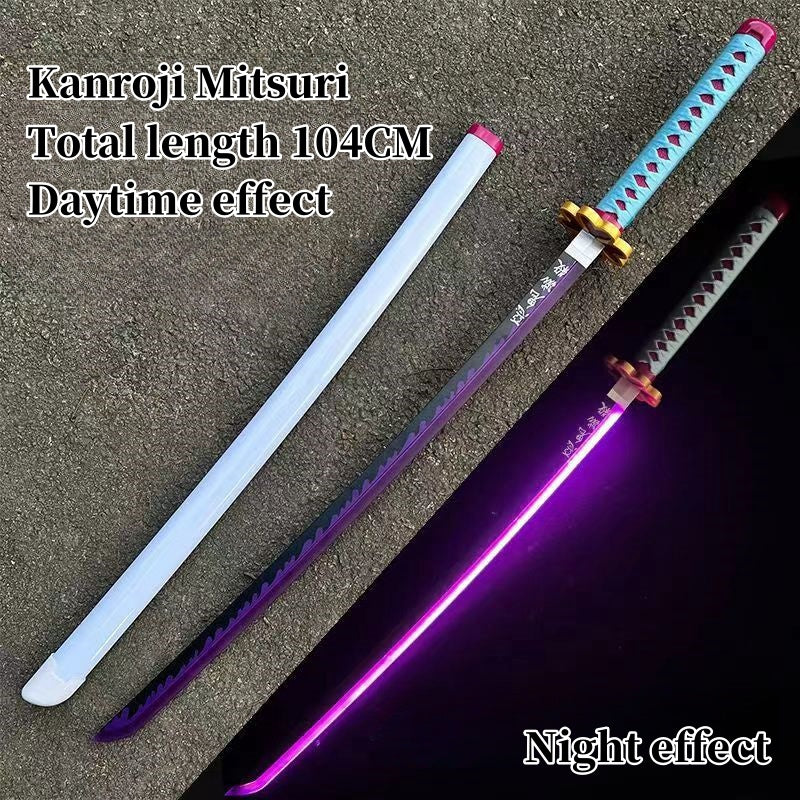 Demon Slayer Tanjiro Zenitsu Rengoku Kokushibo Sanemi Mitsuri LED Light‑Up Nichirin Sword Bamboo Blade Cosplay Prop With Scabbard Halloween Costume Accessory