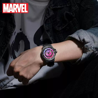 Marvel Spider-Man Co-Branded Quartz Watch 3D Gradient Starry Sky Dial Luminous Glow In Dark 3ATM Waterproof Silicone Strap Alloy Case Scratch Resistant Glass Unisex Analog Wristwatch 2 Colors For Fans
