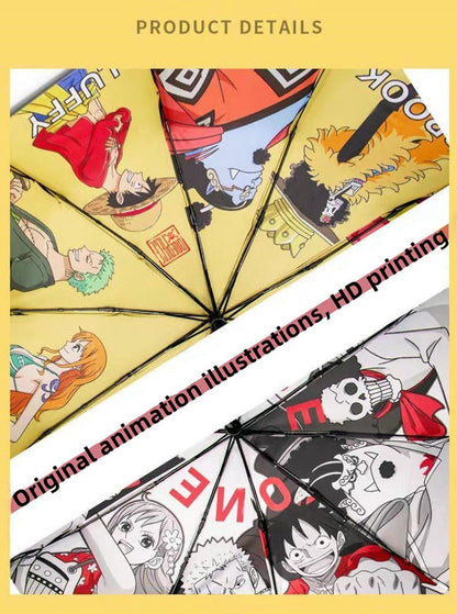One Piece Monkey D. Luffy Roronoa Zoro Nami Straw Hat Crew Automatic Folding Umbrella, 2 Styles Black Glue Coating Windproof Rain Sun Dual‑Use Compact Travel Umbrella For Anime Fans