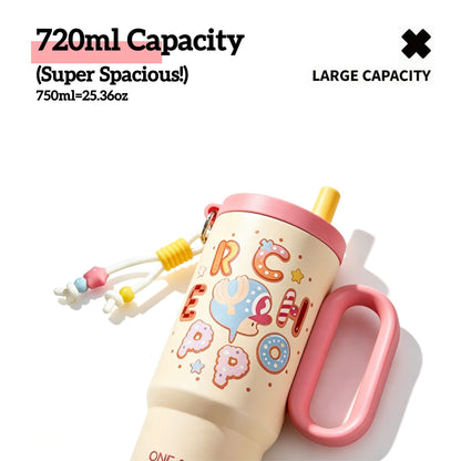 One Piece Tony Tony Chopper 25.36oz Insulated Tumbler With Handle Straw, 304 Stainless Steel Leak Proof Travel Coffee Cup With Tea Strainer & Cute Pendant, 24H Cold Retention Water Bottle For Car Office