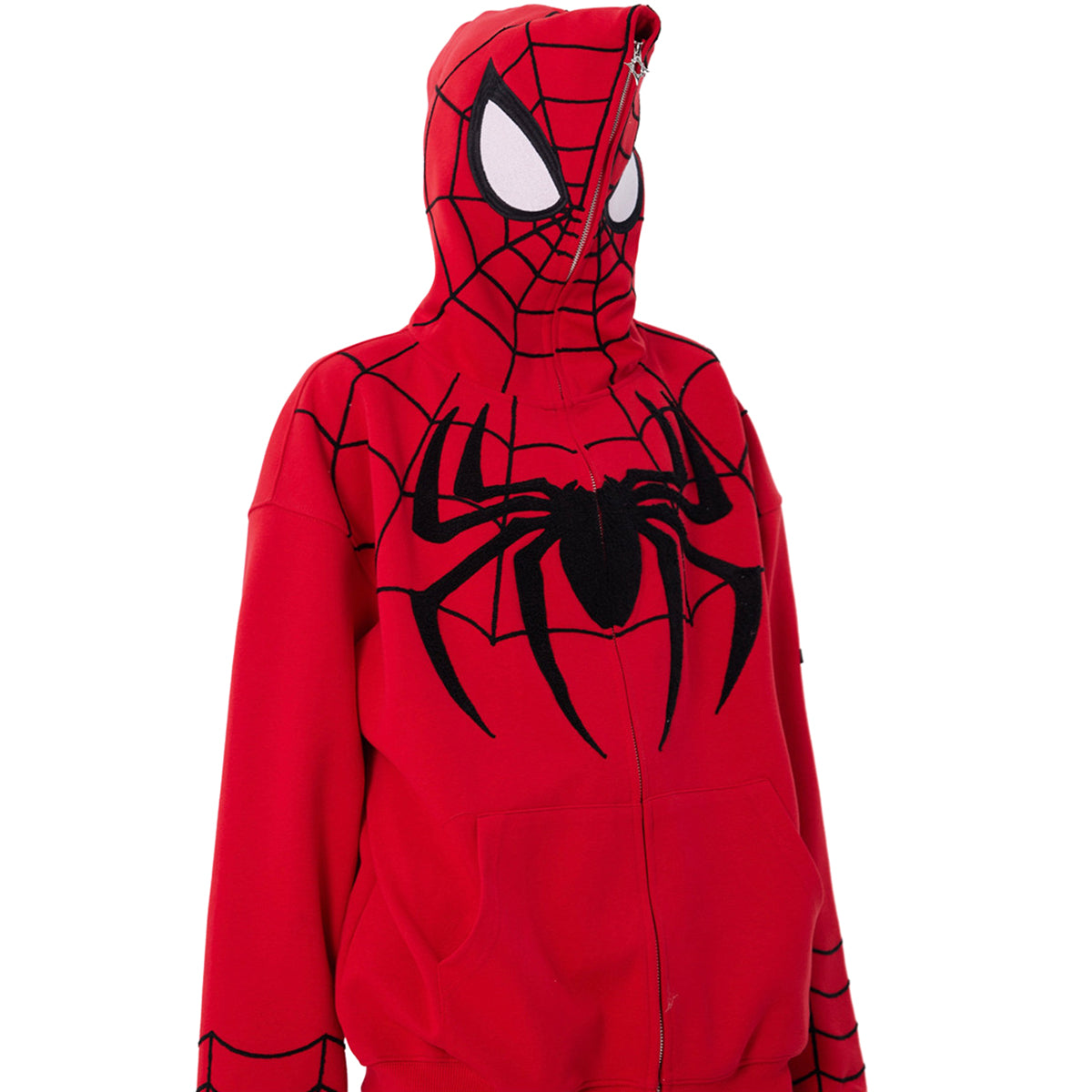 Spider‑Man Peter Parker Full Zip Up Hoodie With Mask Face Cover, Chenille Embroidery Spider Graphic Oversized Cosplay Hooded Sweatshirt For Men Women
