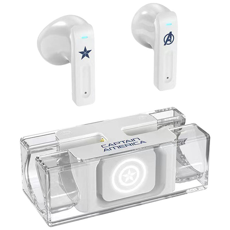 Avengers Spider‑Man Iron Man Captain America TWS True Wireless Bluetooth 5.3 Earbuds, Low Latency Gaming Mode, Cool Light Transparent Charging Case, Touch Control HIFI Stereo Headphones