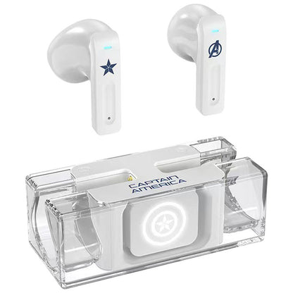 Avengers Spider‑Man Iron Man Captain America TWS True Wireless Bluetooth 5.3 Earbuds, Low Latency Gaming Mode, Cool Light Transparent Charging Case, Touch Control HIFI Stereo Headphones