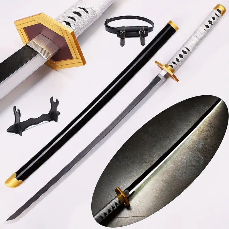 Demon Slayer Tanjiro Zenitsu Rengoku Mitsuri Bamboo Cosplay Sword Light Up Nichirin Blade Prop With Scabbard And Stand Anime Halloween Costume Accessory