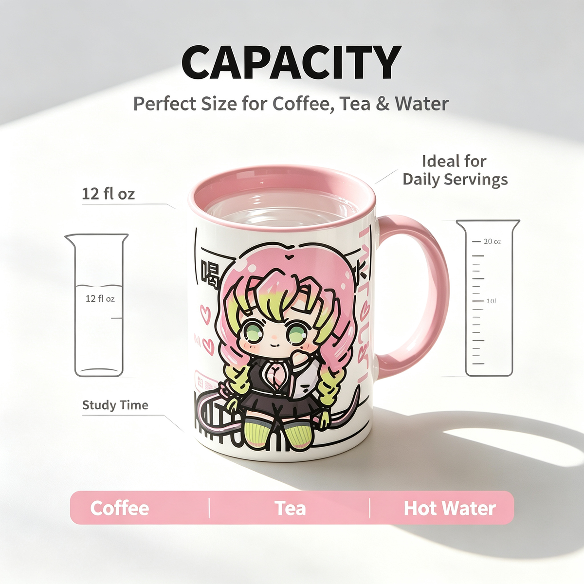 Demon Slayer Ceramic Mug, White Anime Coffee Cup, Kawaii Manga Drinking Cup, Anime Fan Gift for Home Office