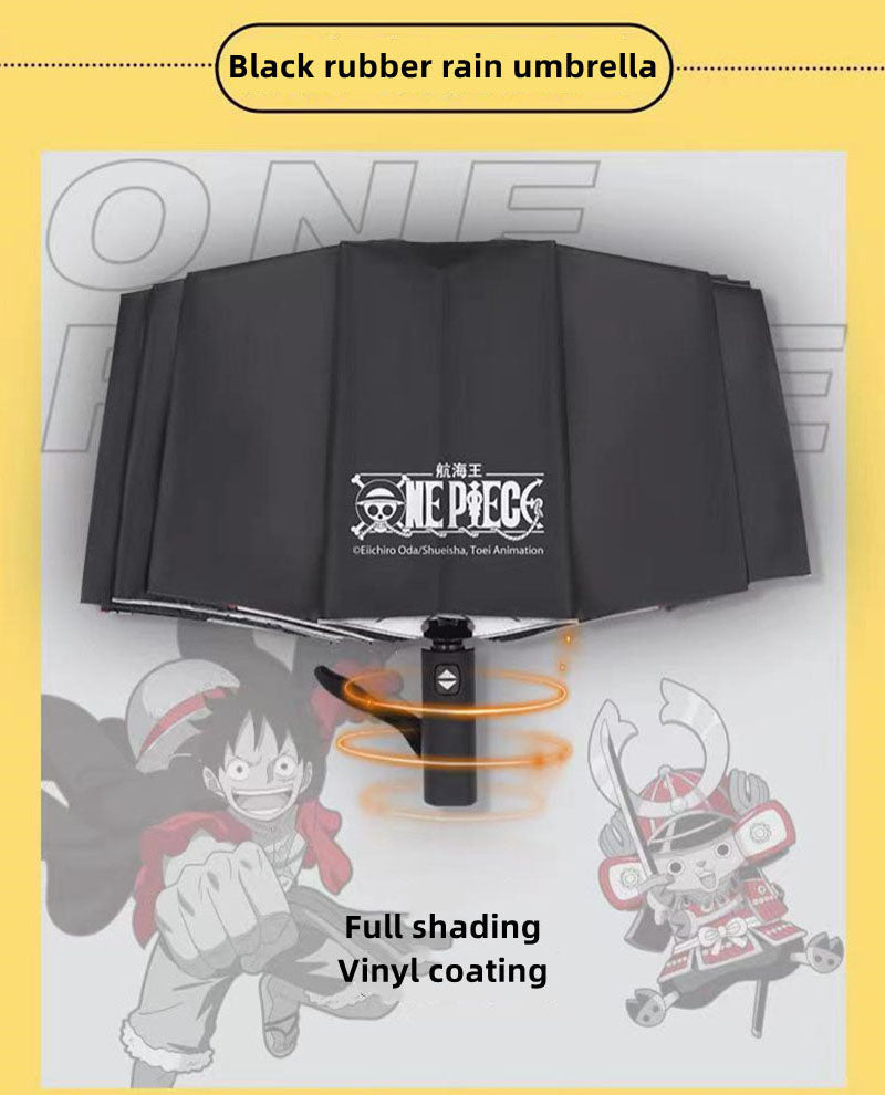 One Piece Monkey D. Luffy Roronoa Zoro Nami Straw Hat Crew Automatic Folding Umbrella, 2 Styles Black Glue Coating Windproof Rain Sun Dual‑Use Compact Travel Umbrella For Anime Fans