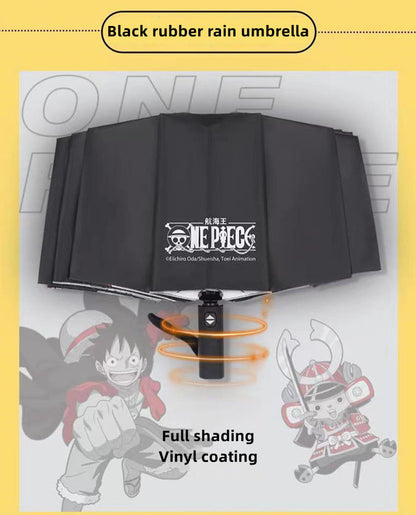 One Piece Monkey D. Luffy Roronoa Zoro Nami Straw Hat Crew Automatic Folding Umbrella, 2 Styles Black Glue Coating Windproof Rain Sun Dual‑Use Compact Travel Umbrella For Anime Fans