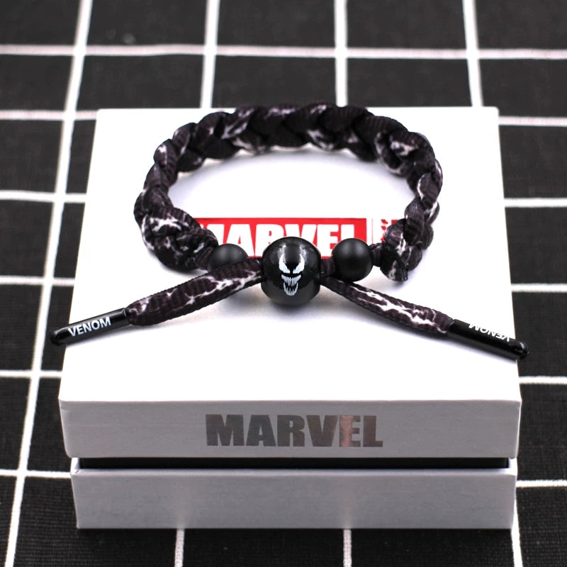 Marvel Avengers Spiderman Iron Man Captain America Thor Hulk Black Panther Venom Black Widow Doctor Strange Braided Bracelet Adjustable Woven Rope Charm Wristband Jewelry Gift For Men Women Fans